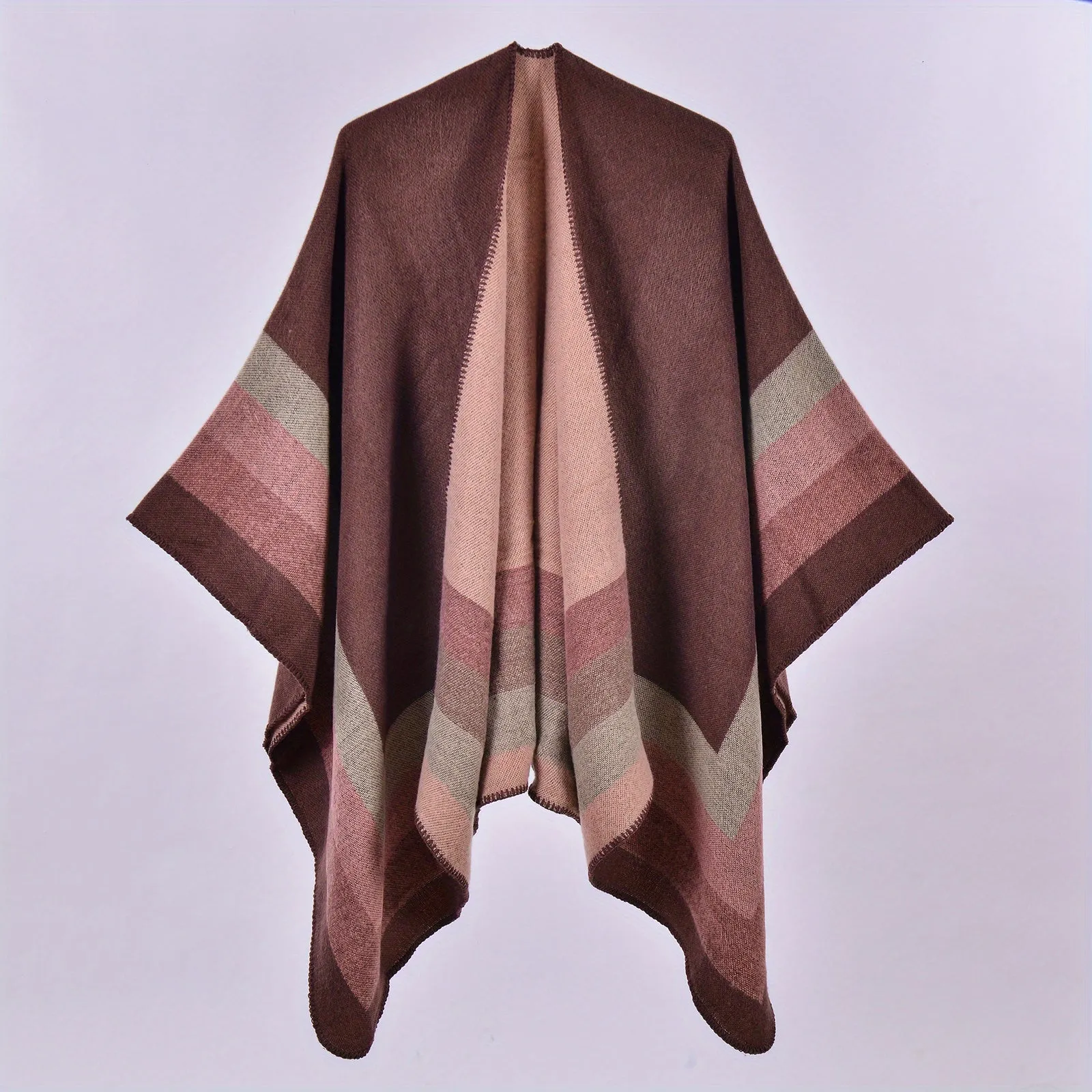 Stripe Jacquard Large Shawl Vintage Imitation Cashmere Warm Cape Scarf Blanket Wraps Reversible Windproof Cardigan