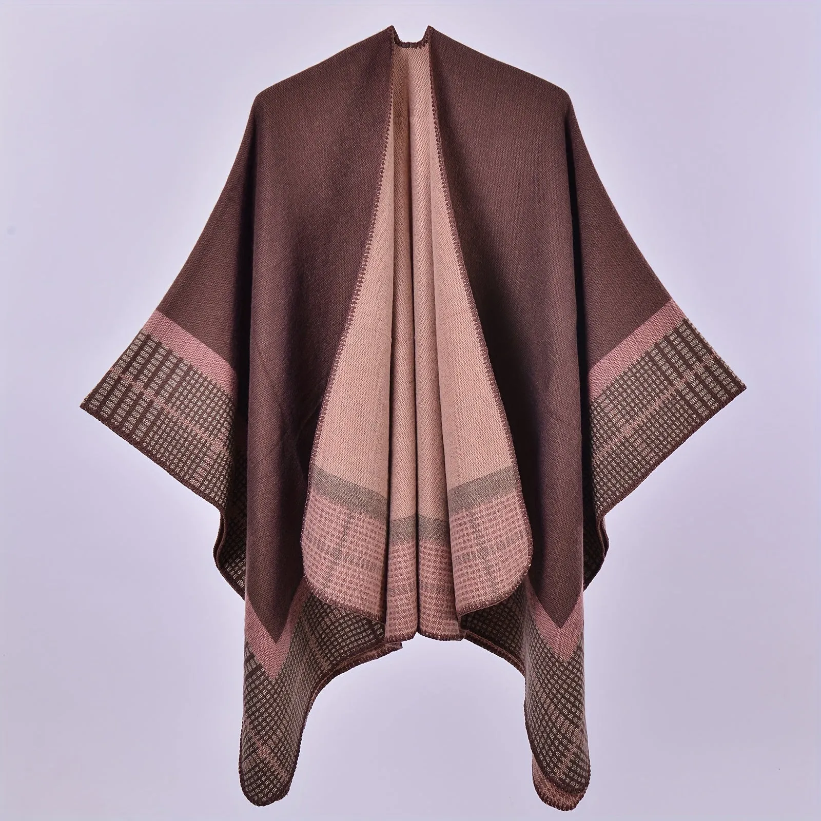 Stripe Jacquard Large Shawl Vintage Imitation Cashmere Warm Cape Scarf Blanket Wraps Reversible Windproof Cardigan