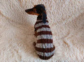 Striped winter wool jumper with collar,dachshund winter sweater with aran and collar