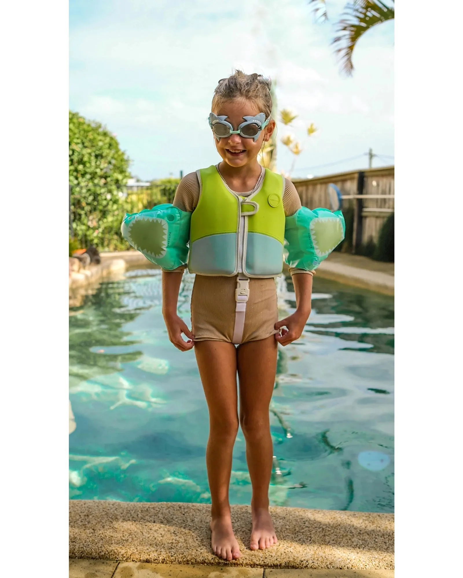 Sunnylife Salty the Shark Swim Vest 3-6 Aqua Neon Yellow