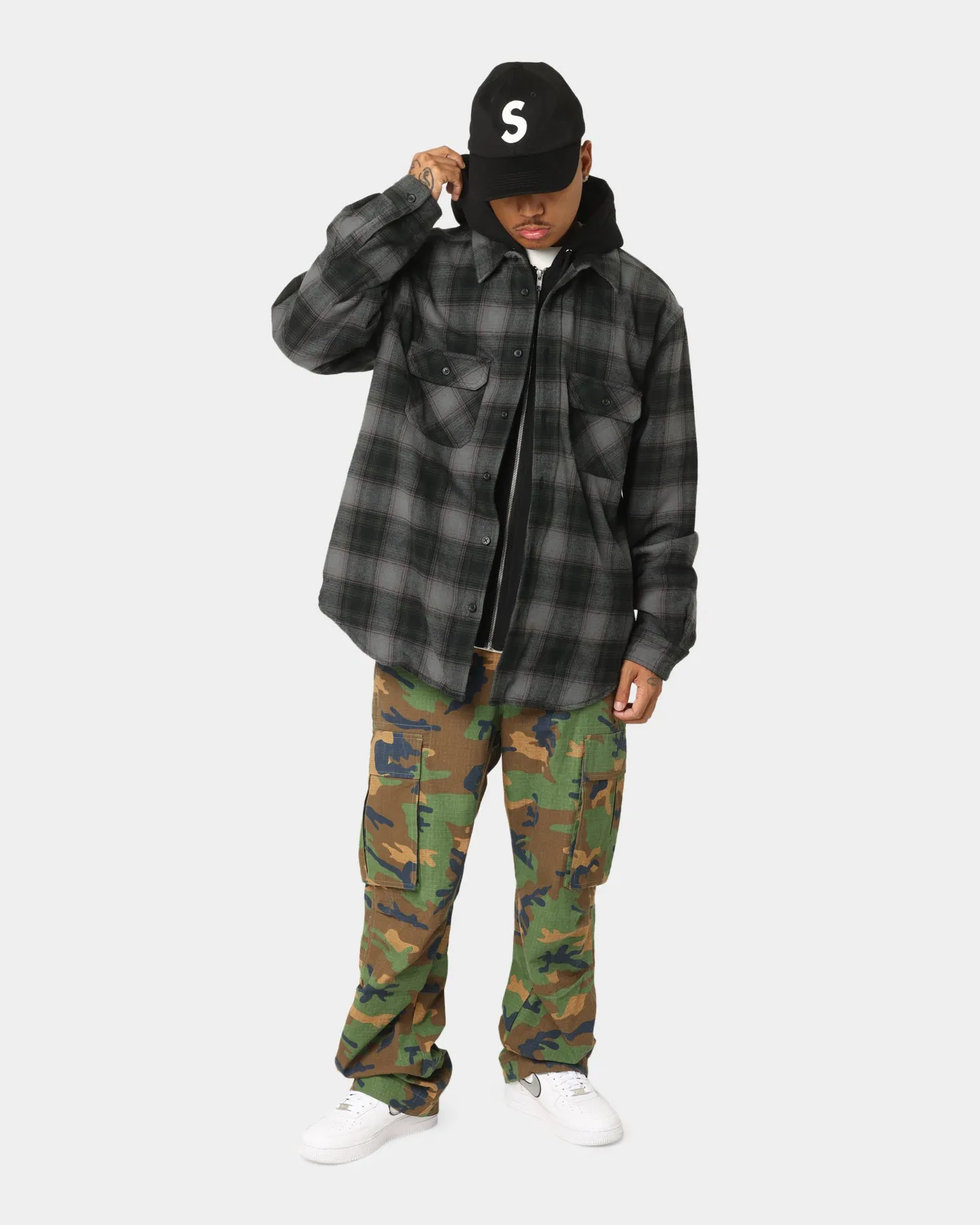 Supreme Hooded Flannel Zip Up Shirt Black