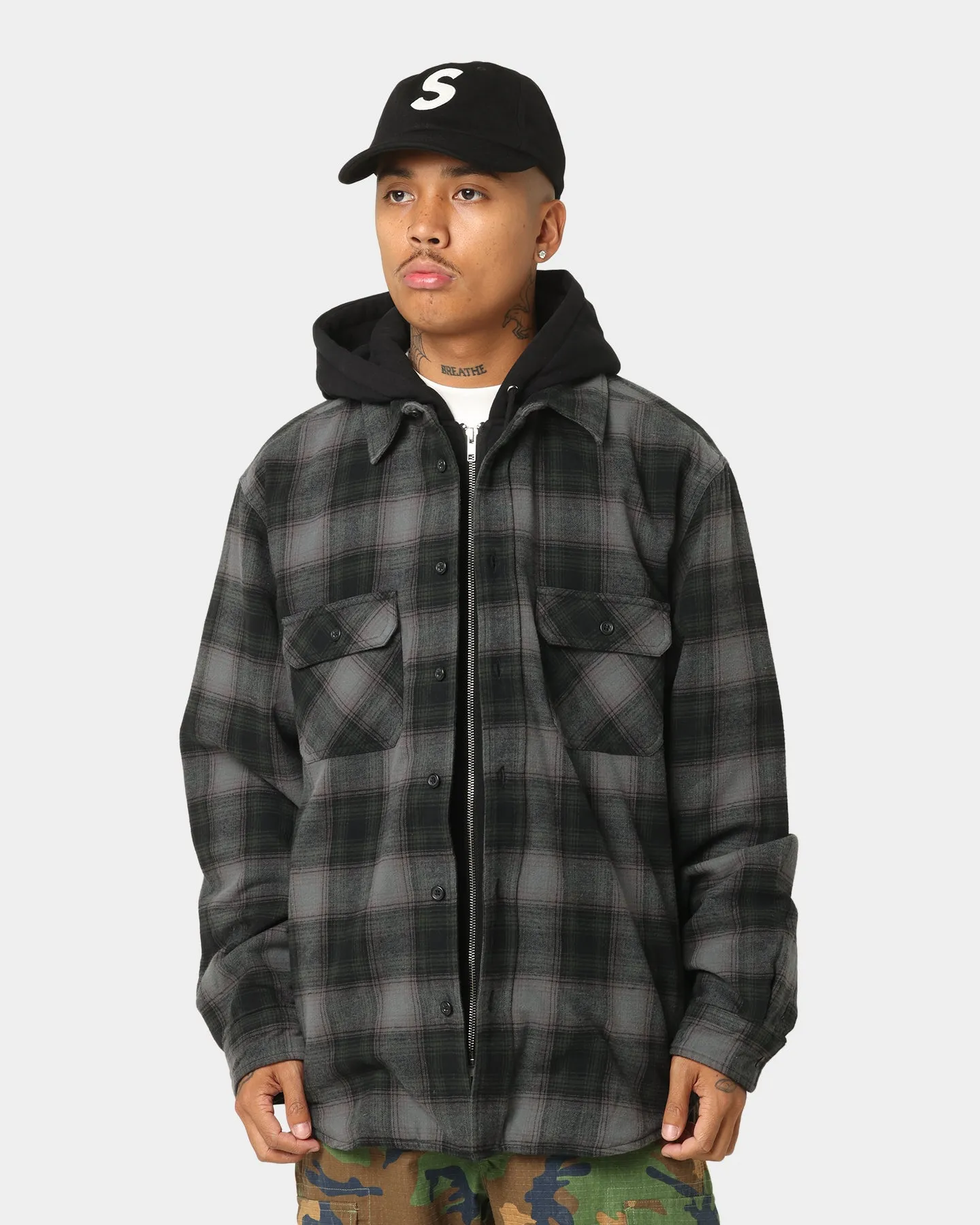 Supreme Hooded Flannel Zip Up Shirt Black