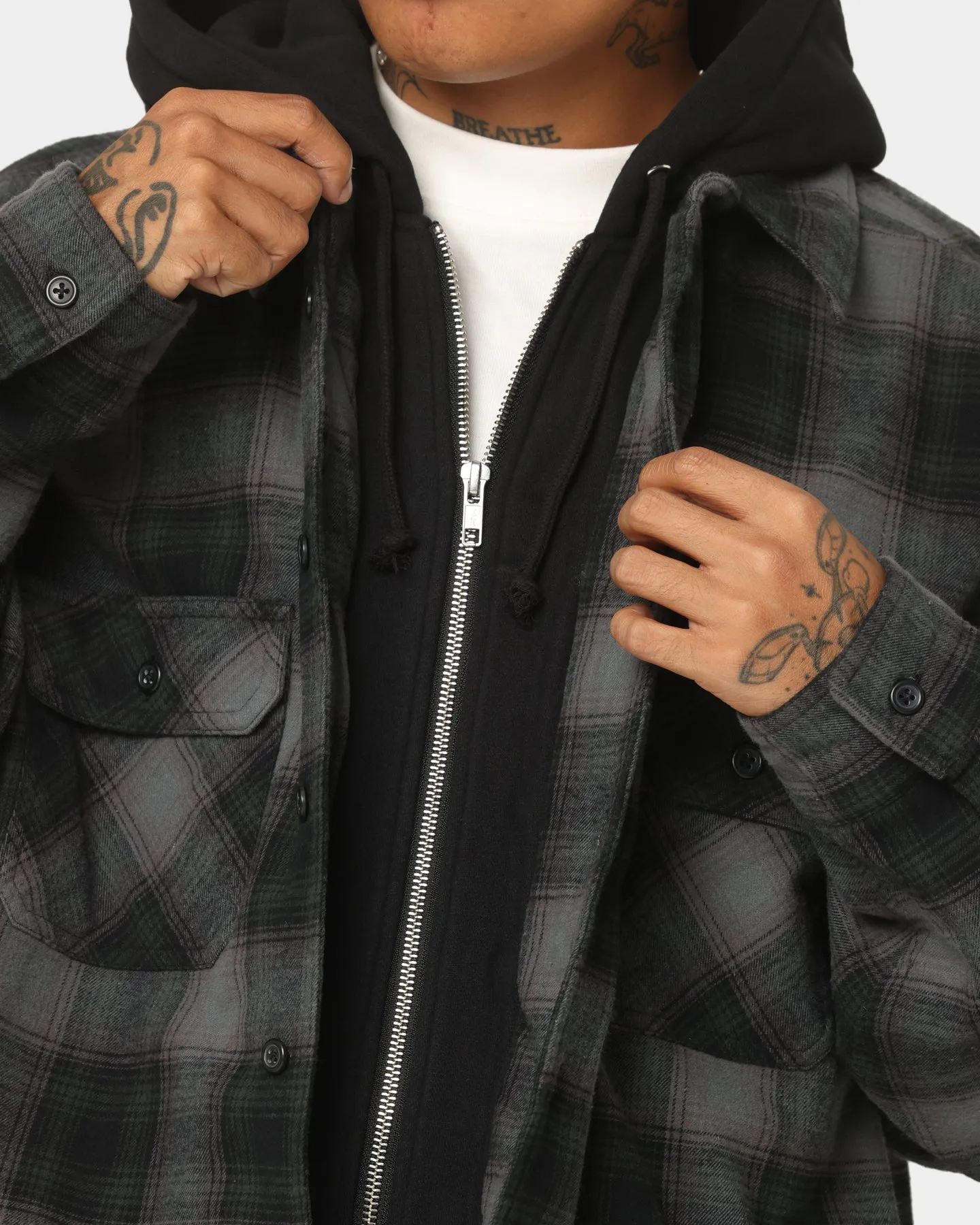 Supreme Hooded Flannel Zip Up Shirt Black