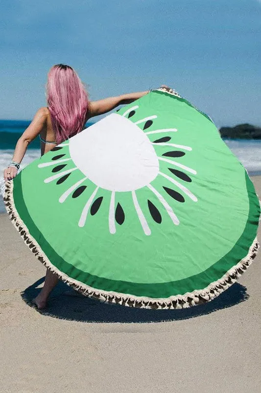 TEEK - Green Kiwi Fringe Convertible Round Beach Throw