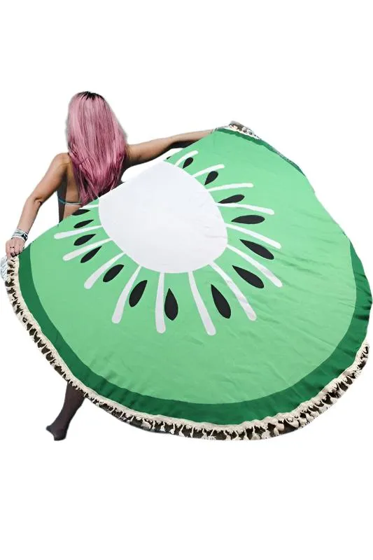 TEEK - Green Kiwi Fringe Convertible Round Beach Throw