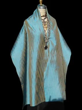 Thai Silk Pintuck Pleated Shawl Penny Blue