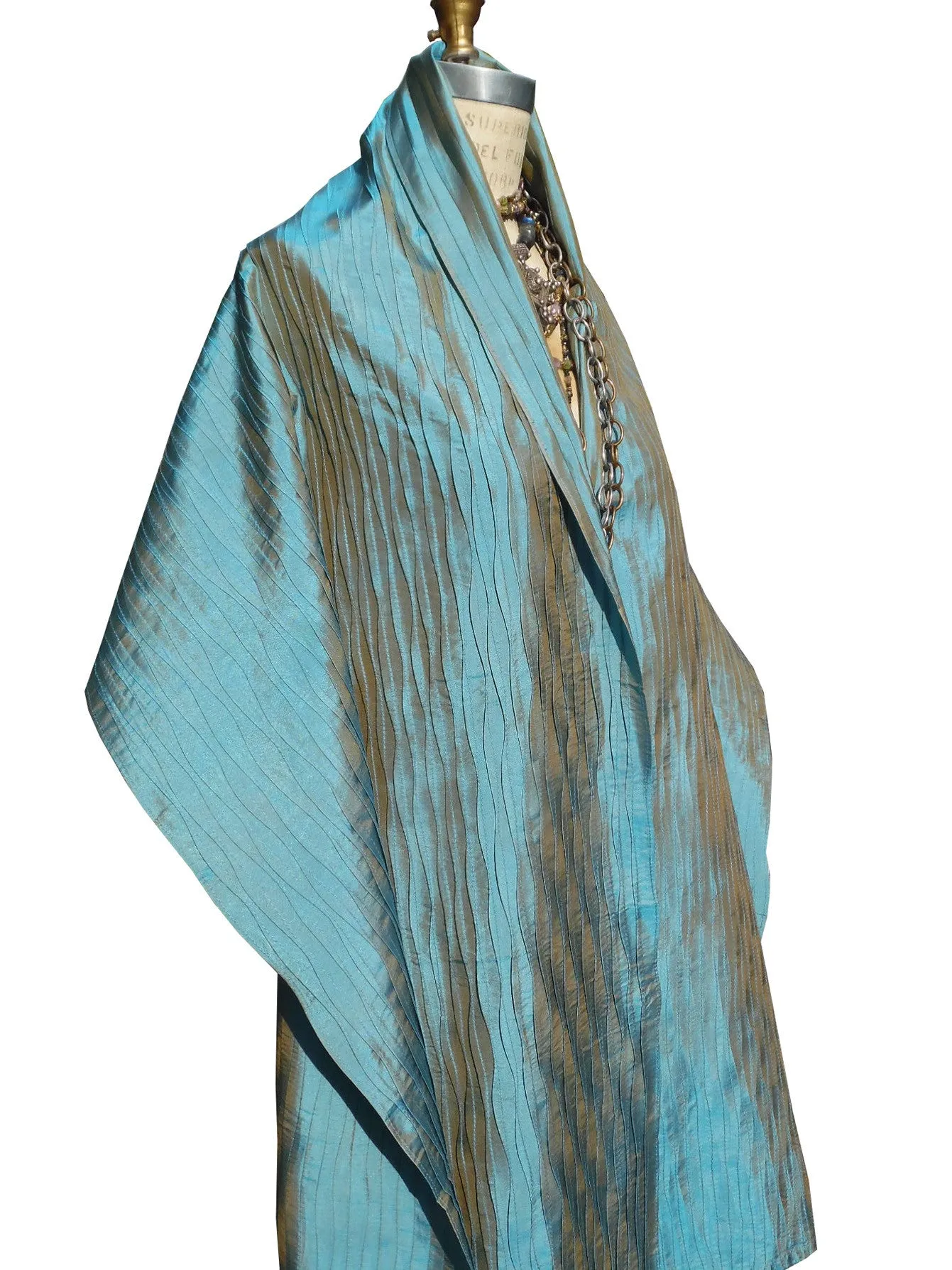 Thai Silk Pintuck Pleated Shawl Penny Blue