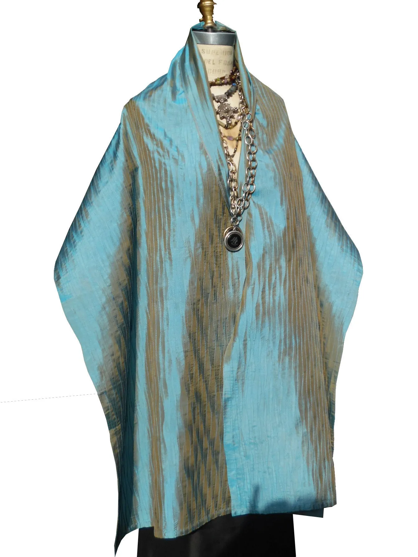 Thai Silk Pintuck Pleated Shawl Penny Blue