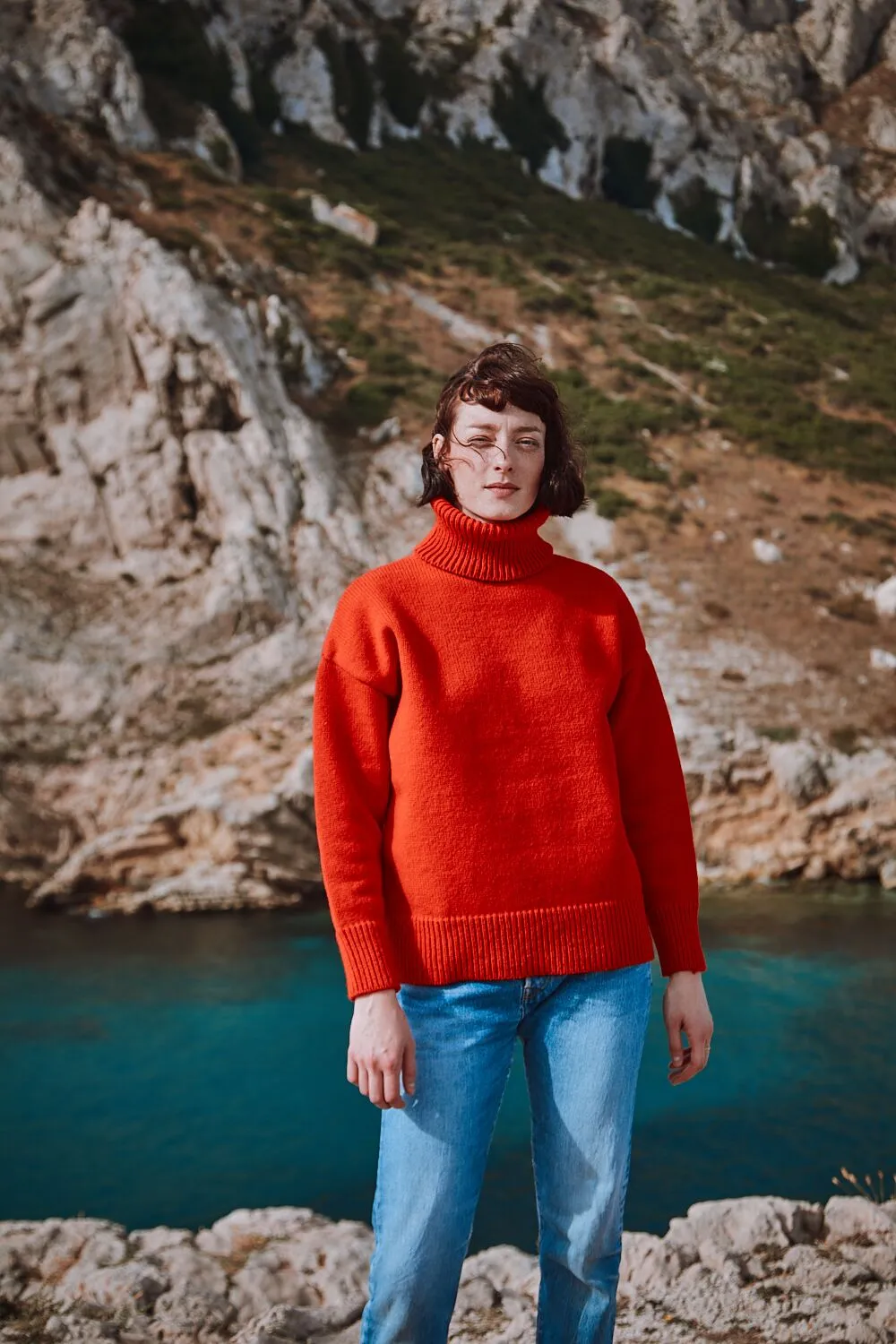 THERESE Turtleneck Sweater in Merino Wool - Red