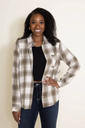 Thread & Supply Flannel Plaid Shirt for Women in White and Sage Green | T2543CFGK-CAPEGRN