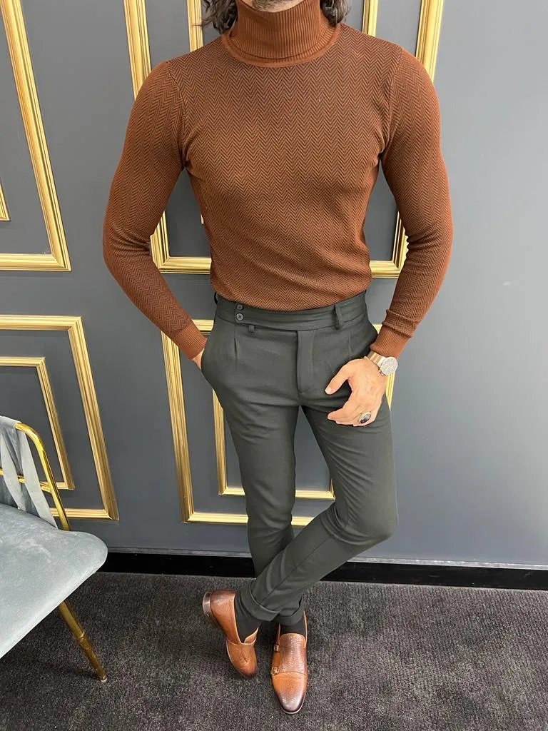 Thread Slim Fit Lycra Brick Turtleneck