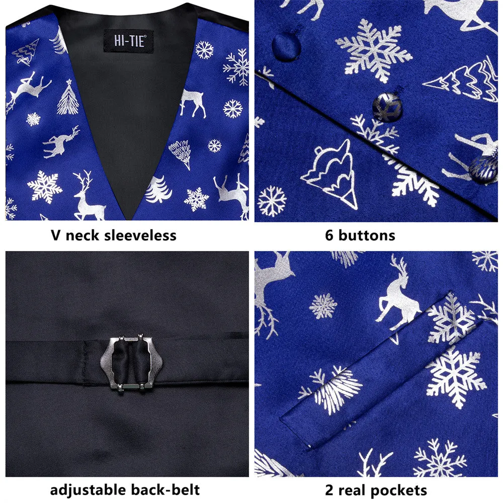 Ties2you Mens Silk Waistcoat Blue Silver Christmas Elements Vest Necktie Set