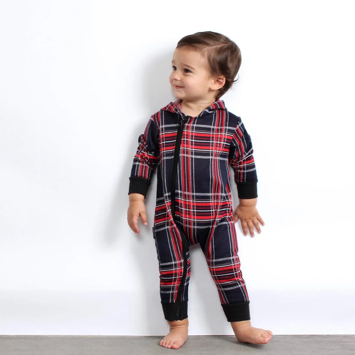 TINY TRIBE CHECK HOODED ROMPER