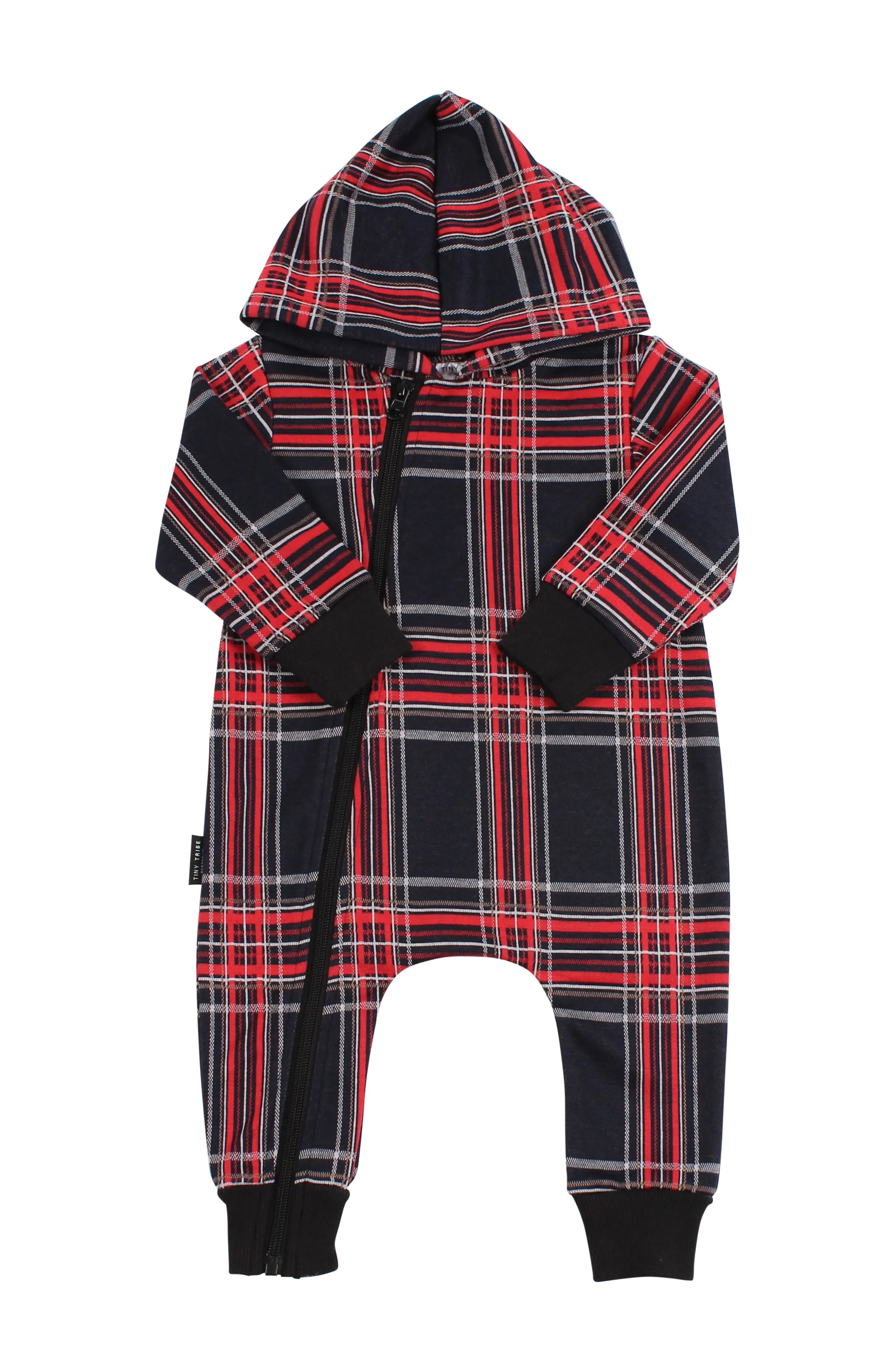 TINY TRIBE CHECK HOODED ROMPER