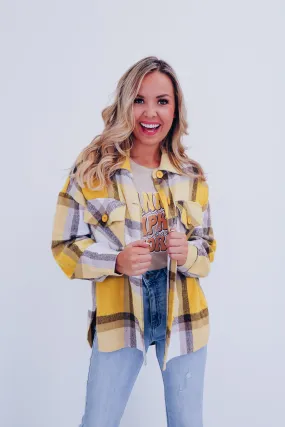 Trendy Time Plaid Shacket - Mustard