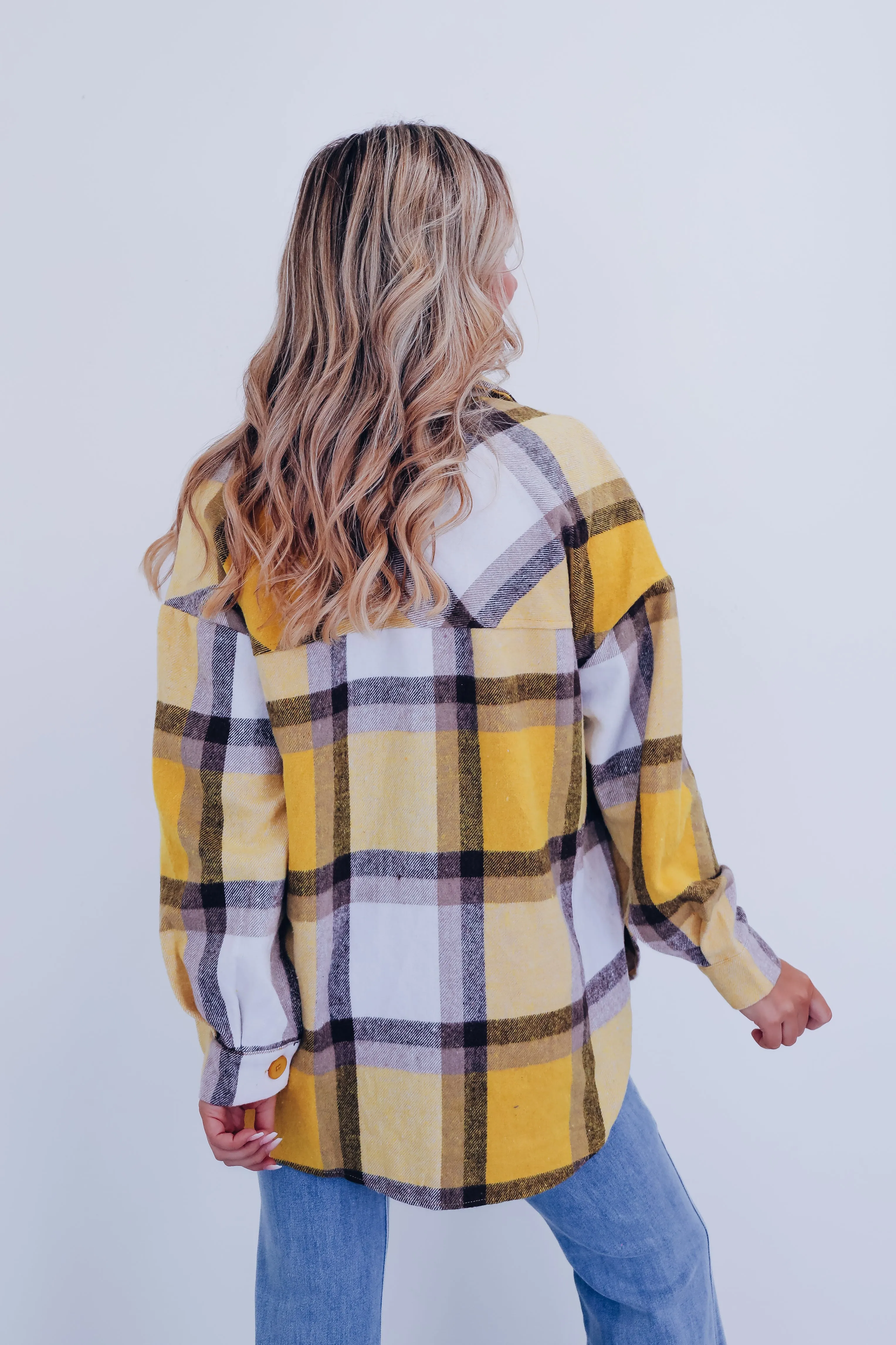 Trendy Time Plaid Shacket - Mustard