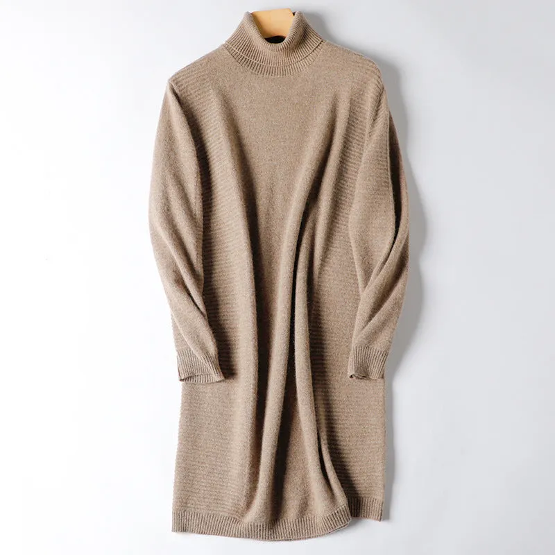 Turtleneck Cashmere Long Sleeve Pullover Long Cashmere Sweater for Women