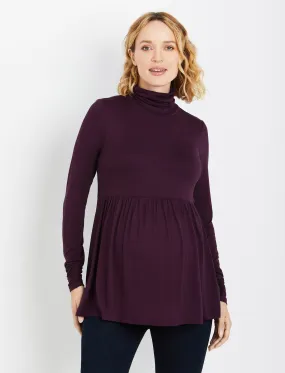 Turtleneck Peplum Maternity Top in Dark Purple