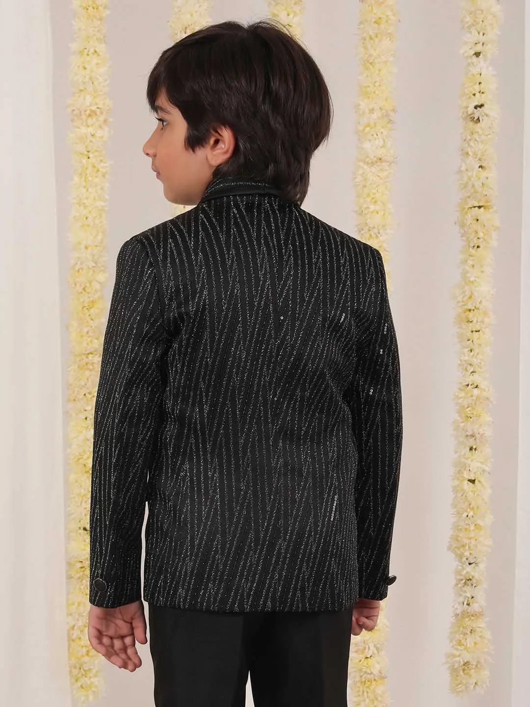 VASTRAMAY Boy's Black Sequined Blazer