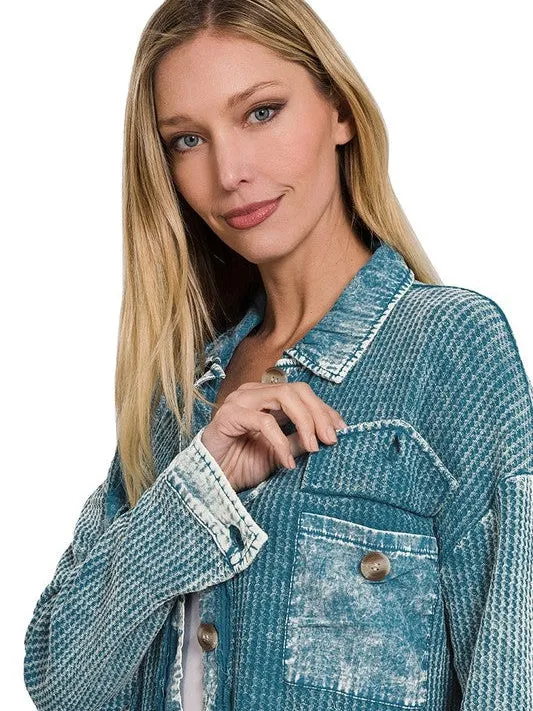 Vintage Acid Wash Waffle Shacket