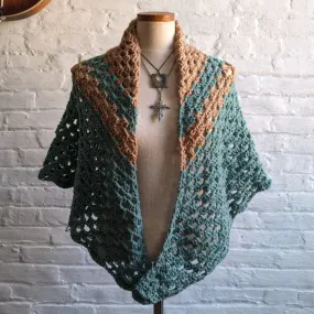 Vintage Hand Knit Crochet Festival Wrap Boho Hippie Western Earthy Poncho Shawl