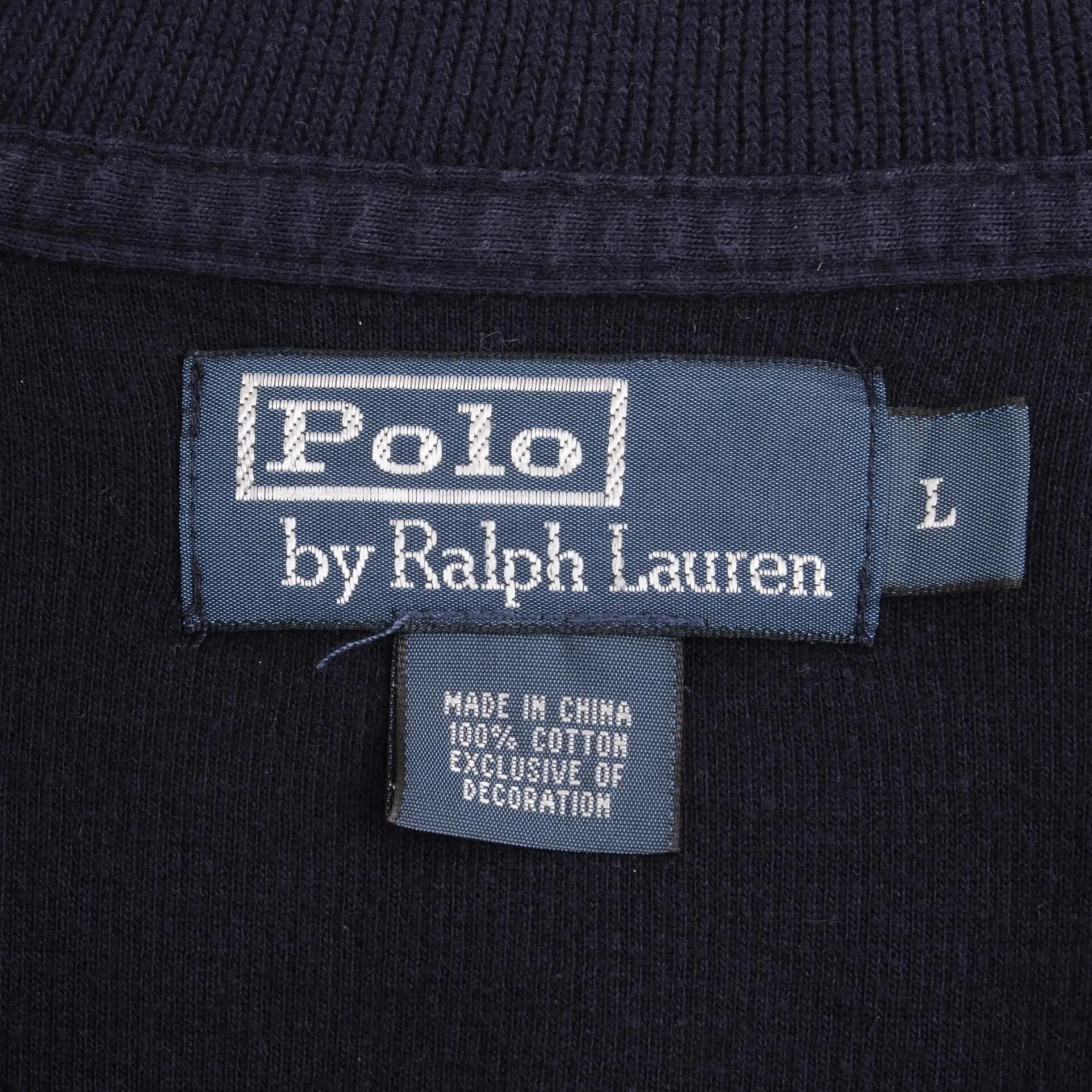 VINTAGE POLO RALPH LAUREN NAVY BLUE QUARTER 1/4 ZIP SWEATER 1990S SIZE LARGE