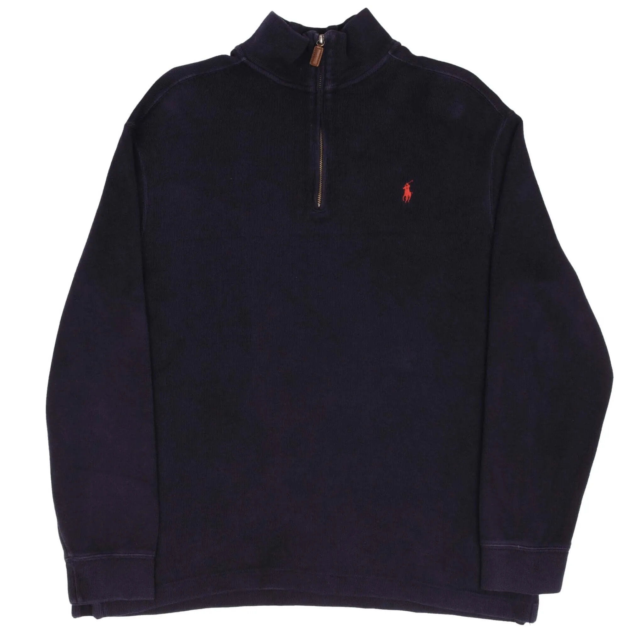 VINTAGE POLO RALPH LAUREN NAVY BLUE QUARTER 1/4 ZIP SWEATER 1990S SIZE LARGE