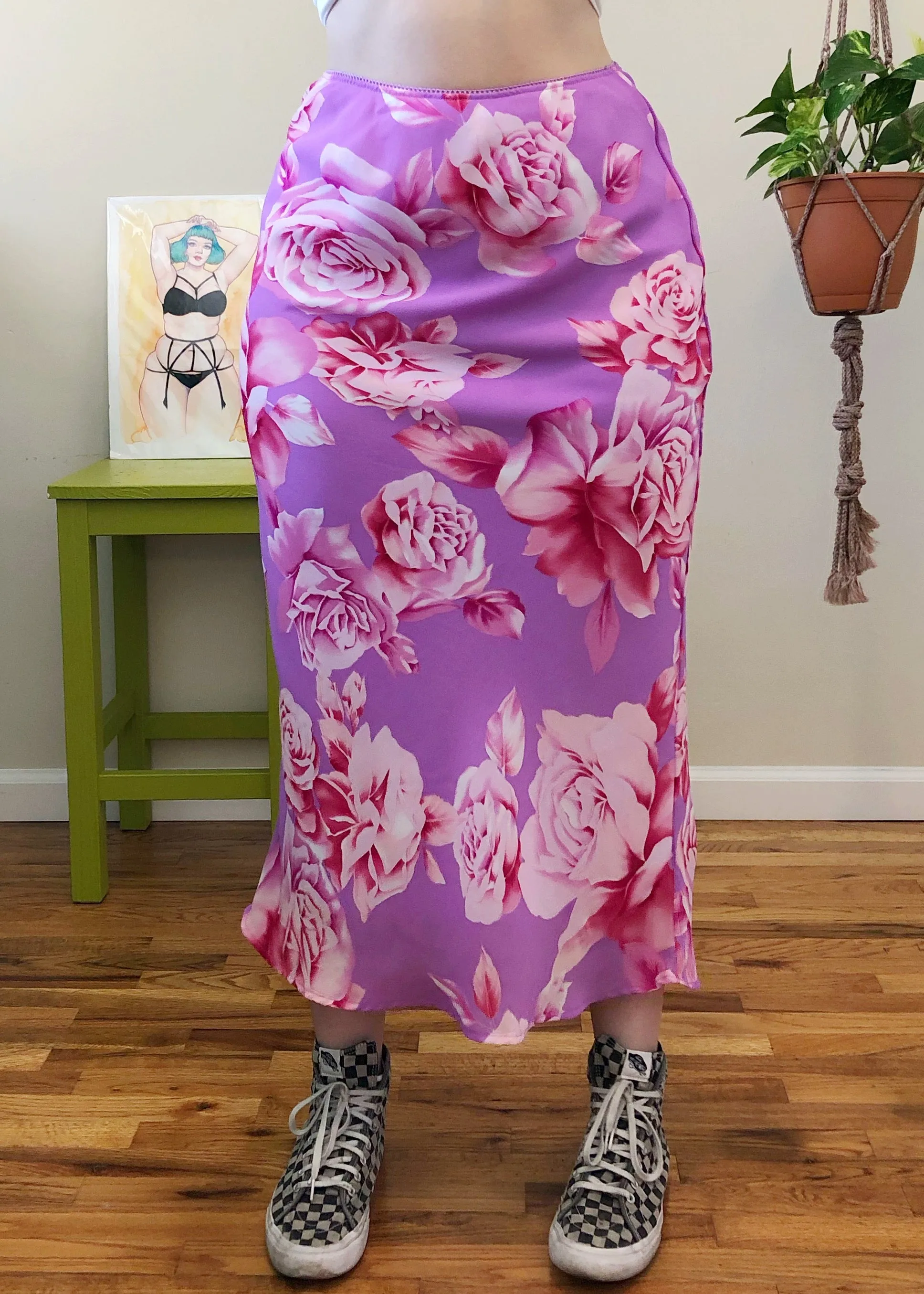 Vintage Purple & Pink Floral Maxi Skirt - L/XL