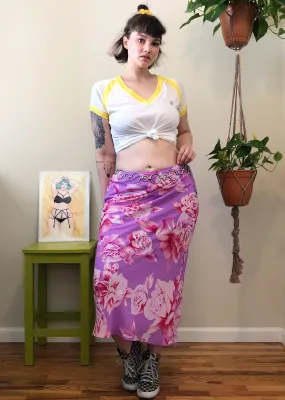 Vintage Purple & Pink Floral Maxi Skirt - L/XL