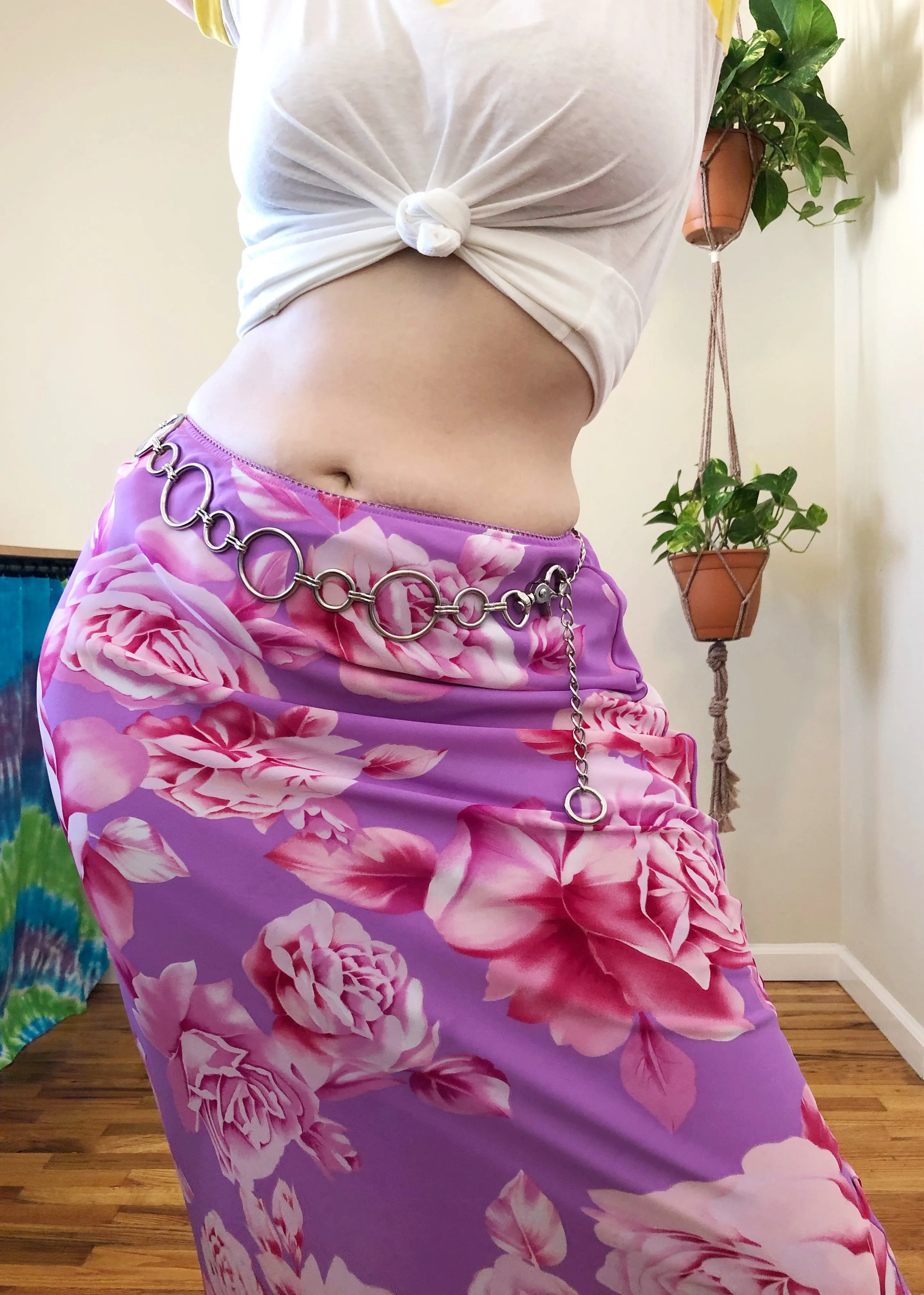 Vintage Purple & Pink Floral Maxi Skirt - L/XL