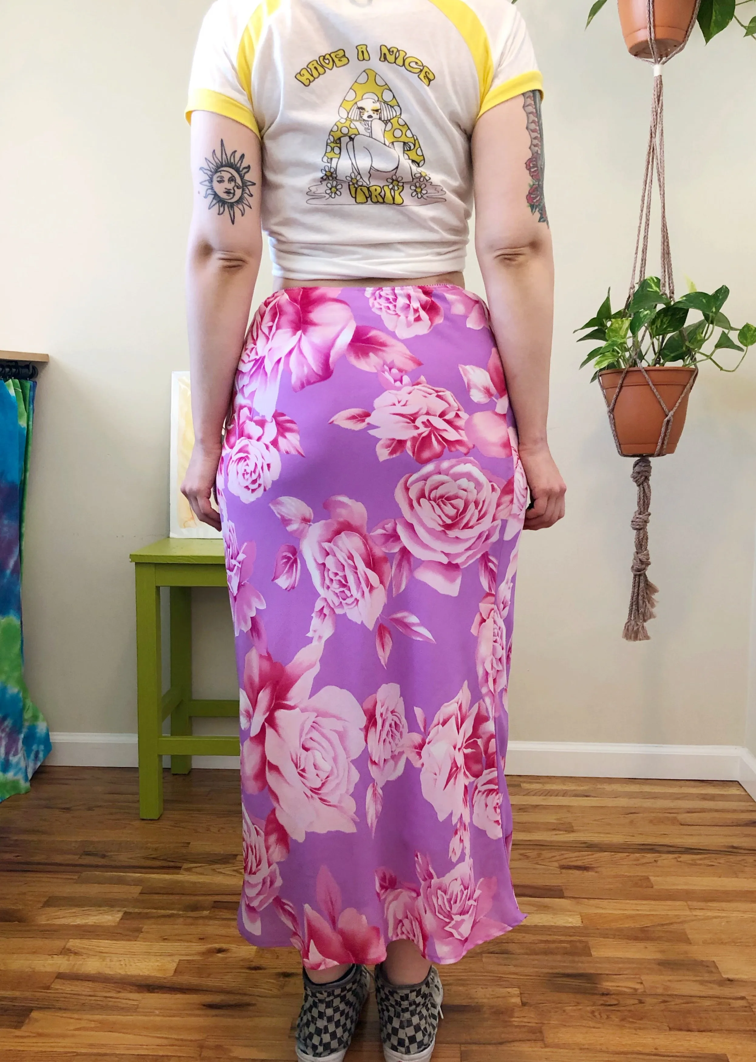 Vintage Purple & Pink Floral Maxi Skirt - L/XL