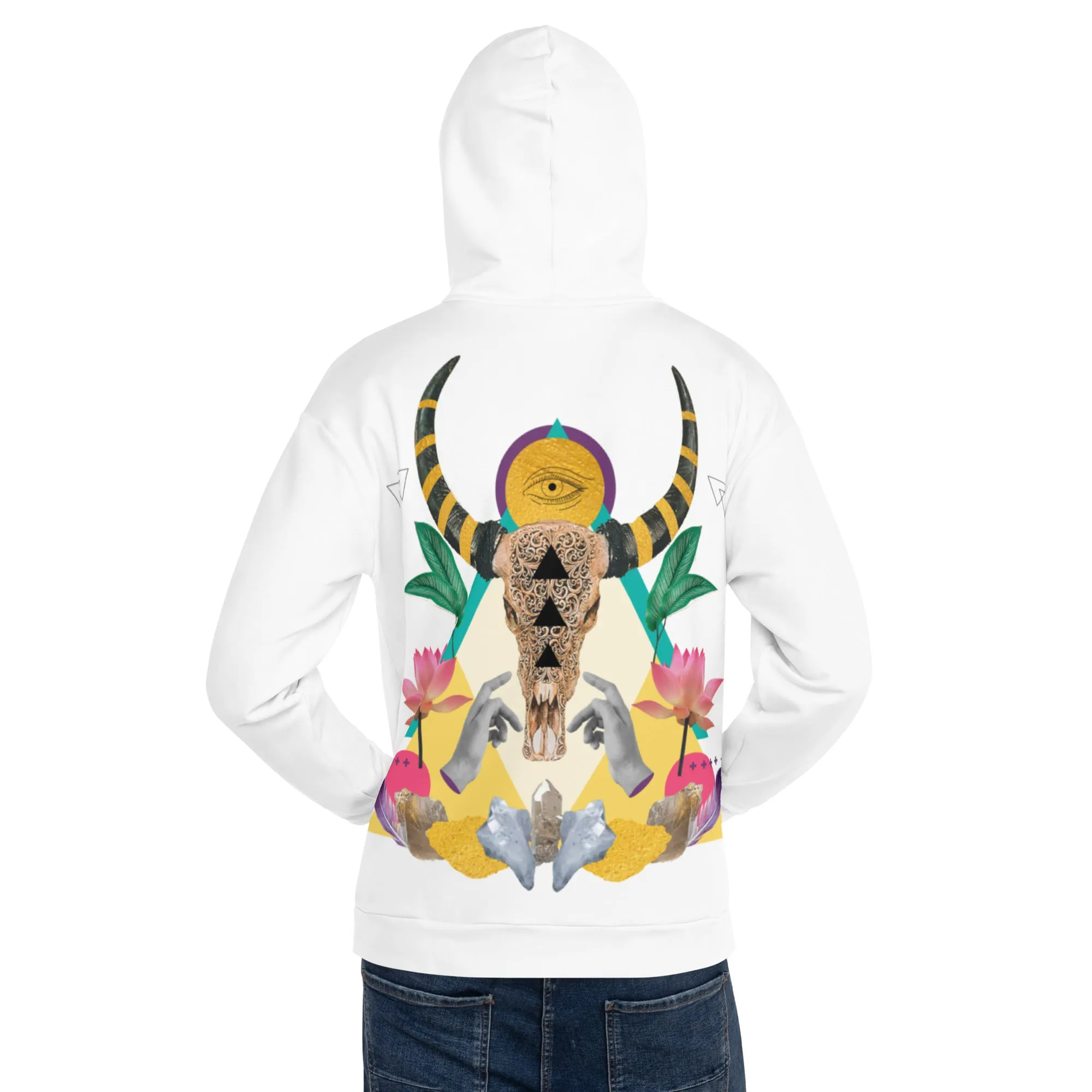 White Bull Skull and Crystals Unisex Hoodie