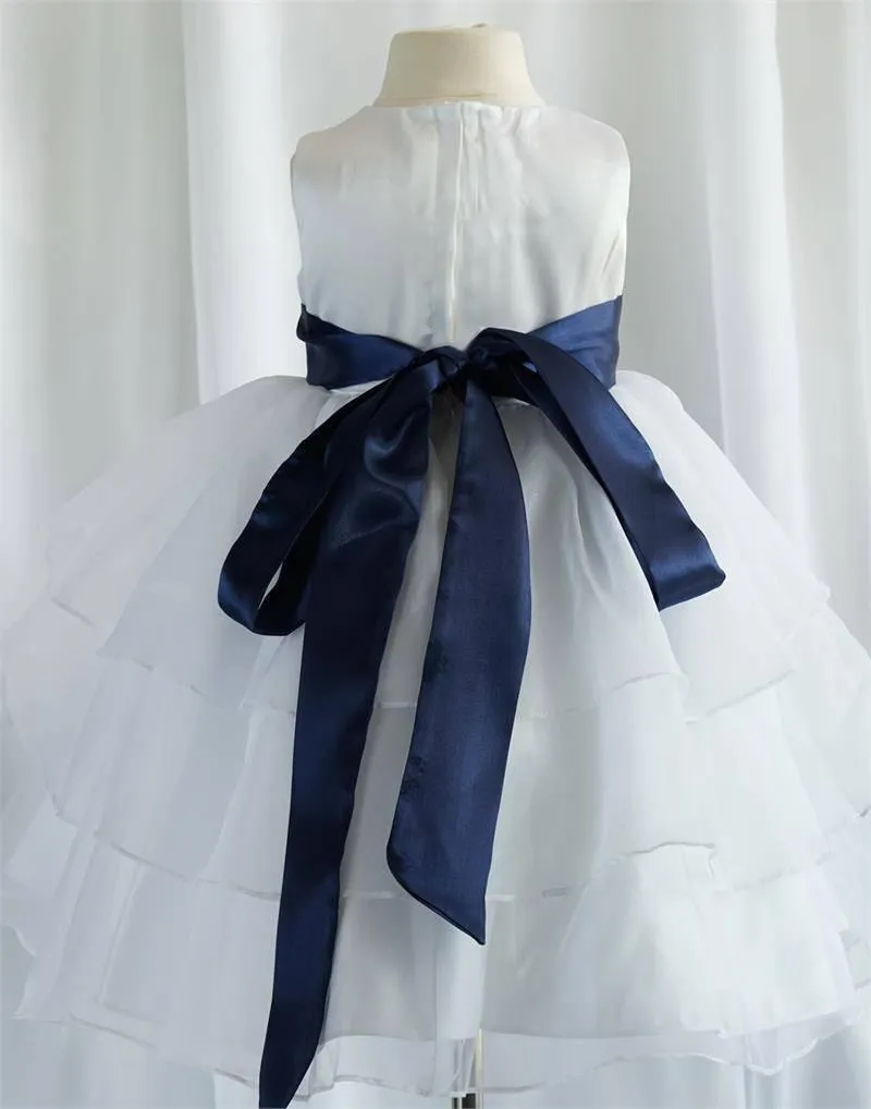 White Multi Layered Organza Dress With Sash