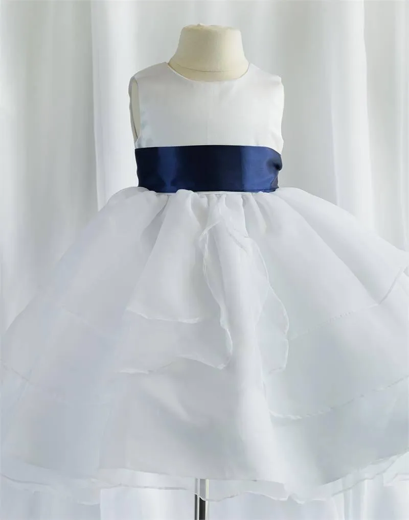 White Multi Layered Organza Dress With Sash