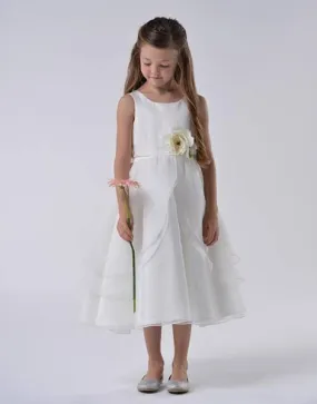 White Multi Layered Organza Dress With Sash