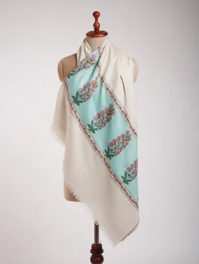 White Pashmina Shawl with Sozni Embroidery