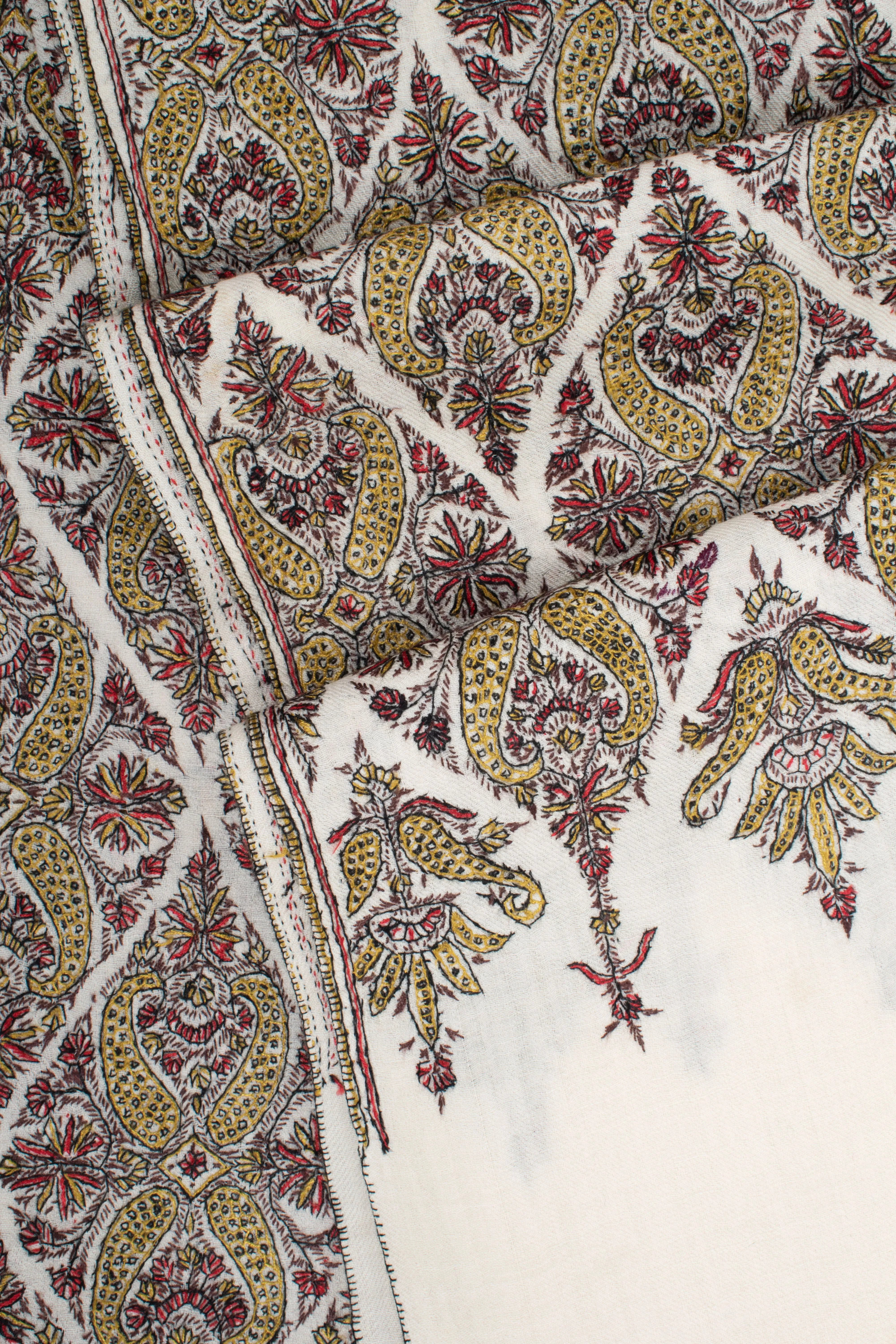 White Woolen Embroidered Shawl