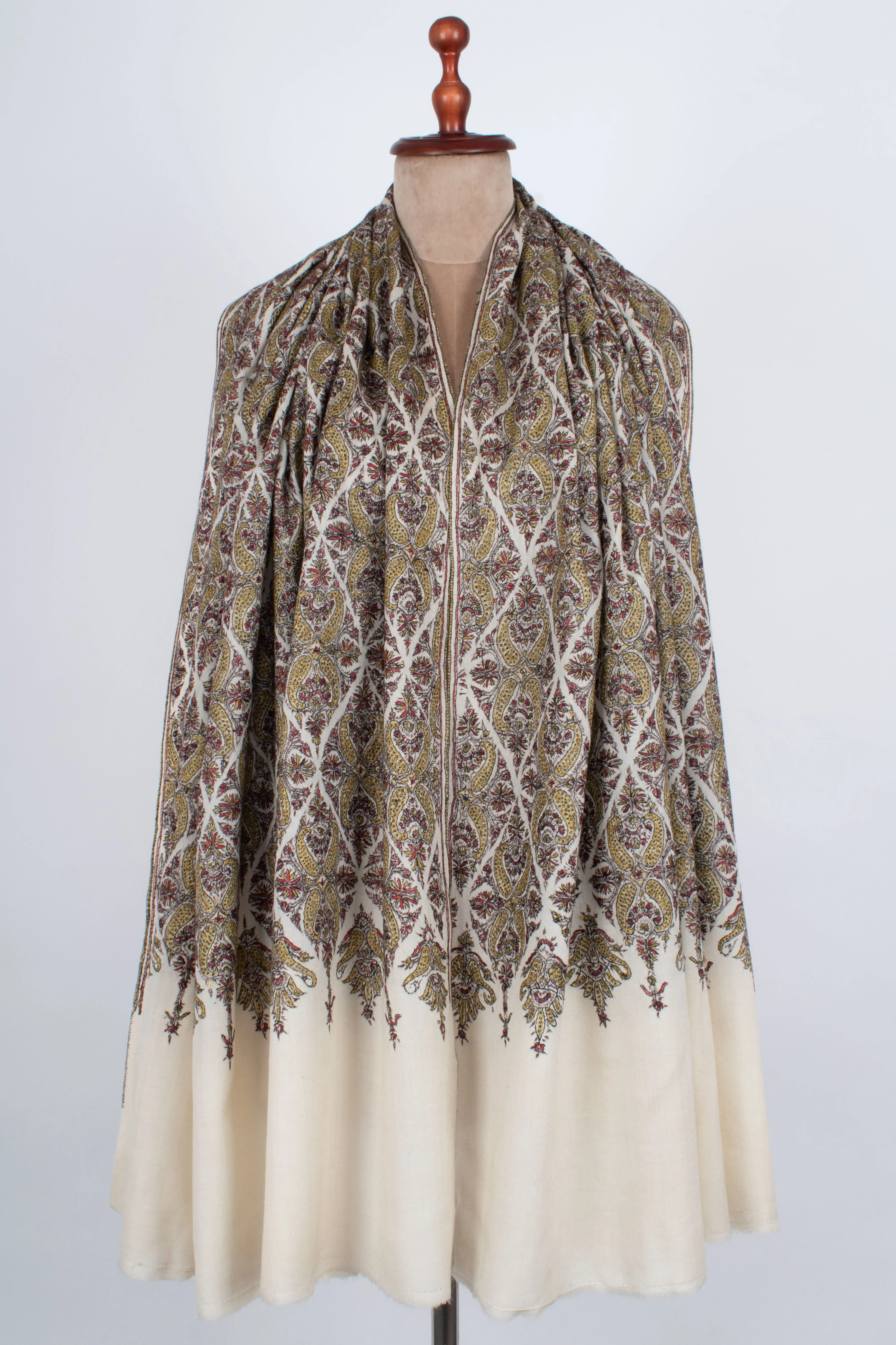 White Woolen Embroidered Shawl