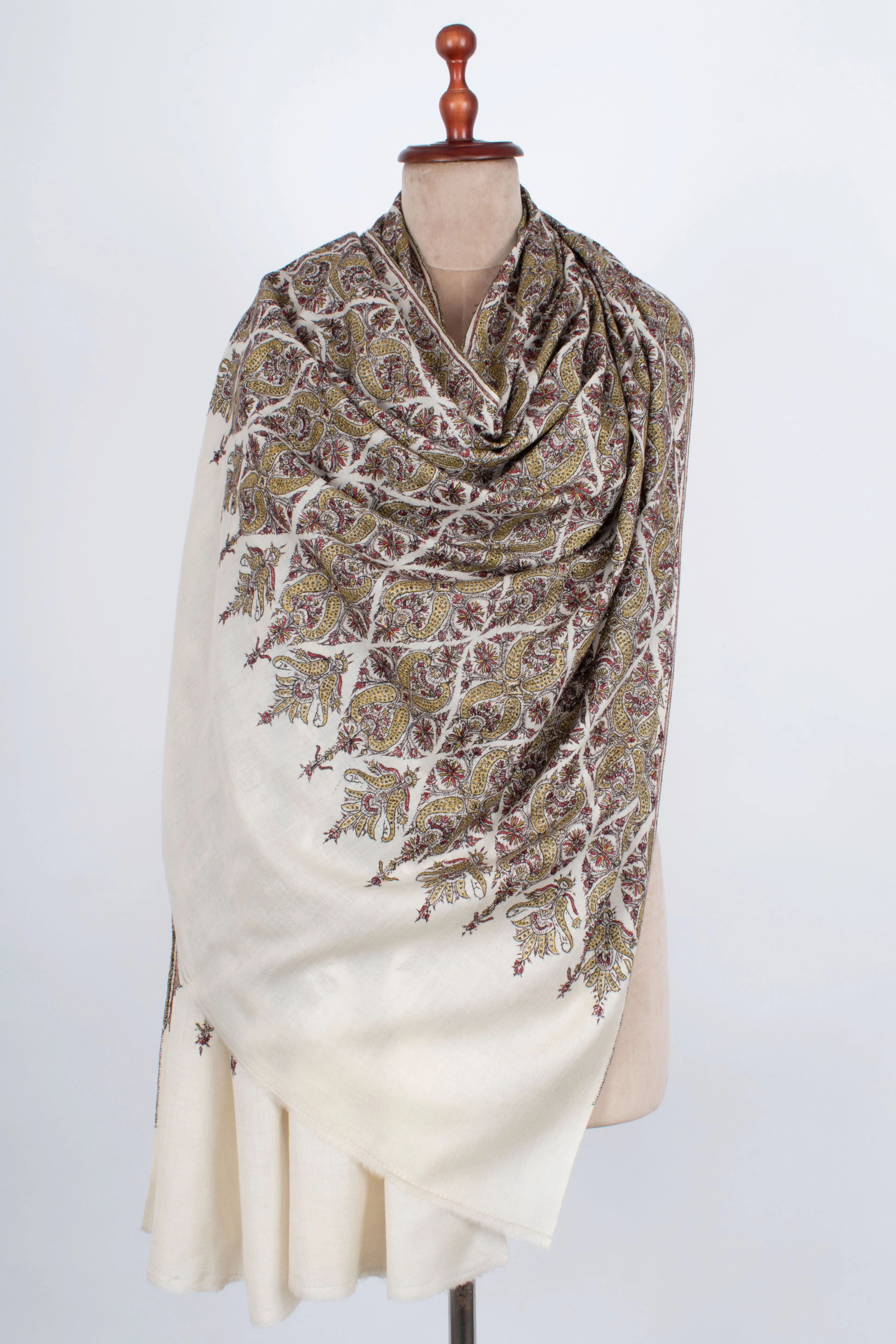 White Woolen Embroidered Shawl