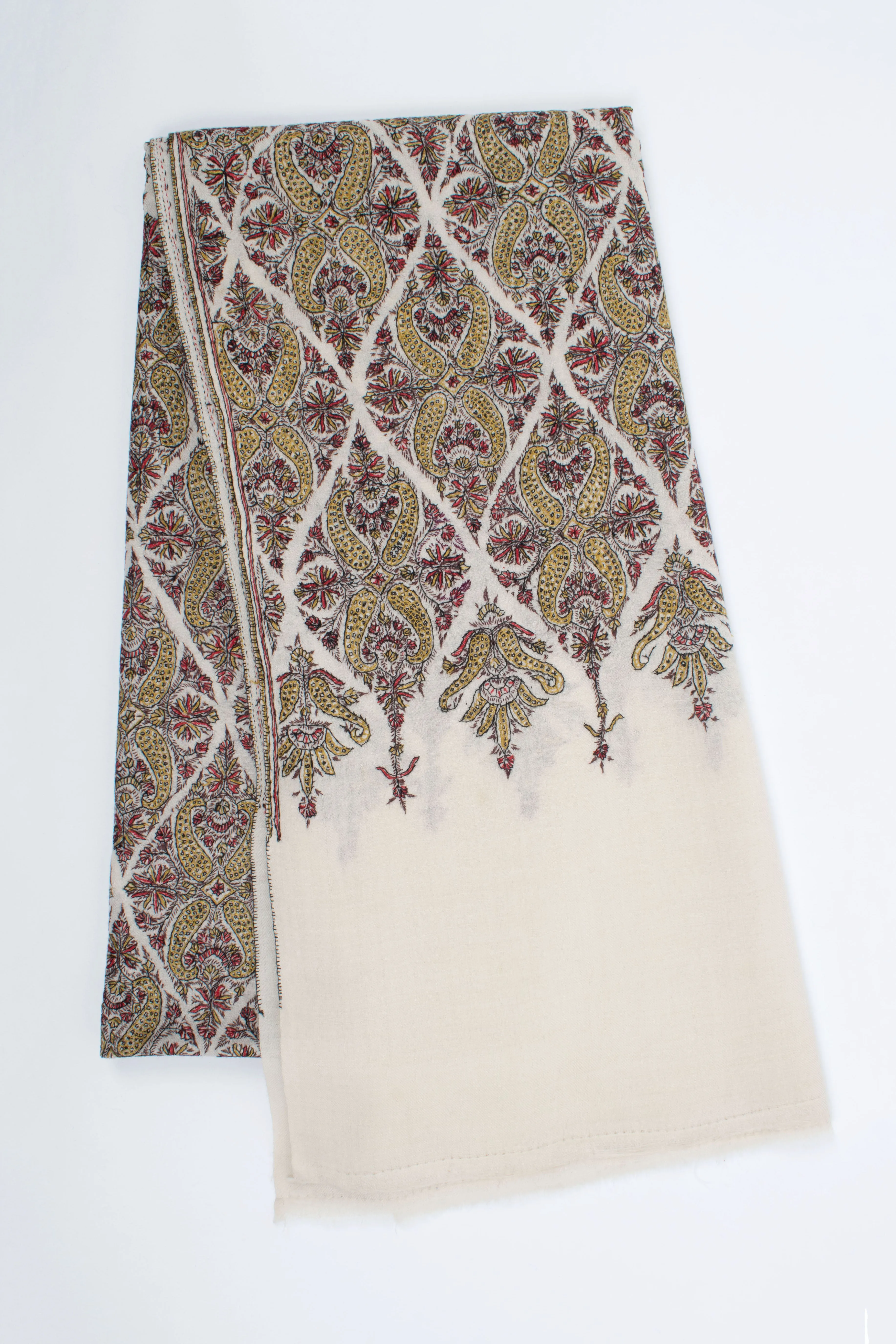 White Woolen Embroidered Shawl