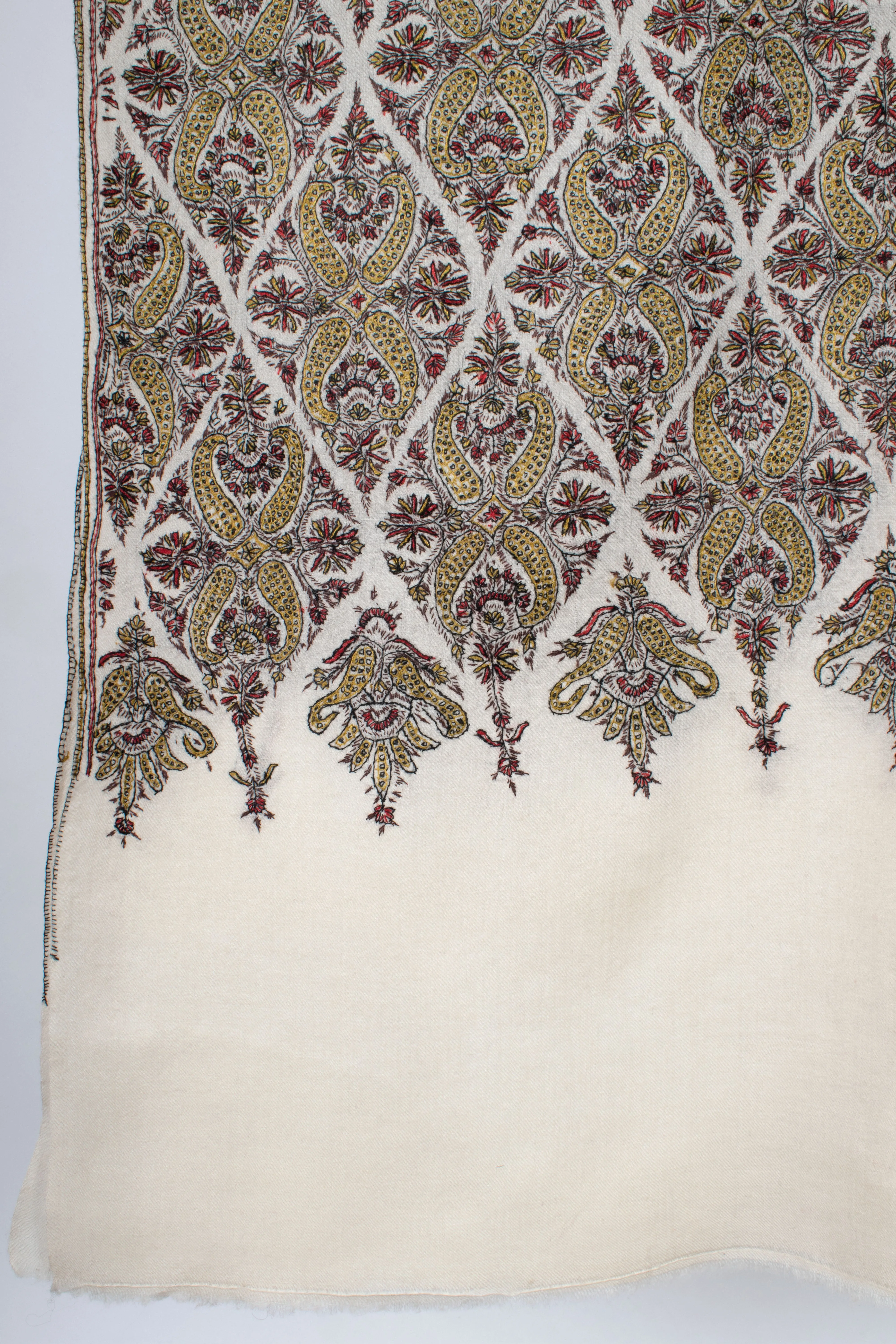 White Woolen Embroidered Shawl