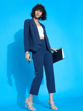 Women Royal Blue Shawl Collar Blazer With Balloon Fit Pants