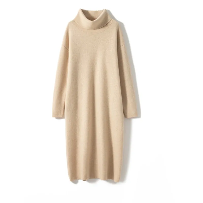 Women's Cashmere Dresses Long Turtleneck Cashmere Sweather Dresses