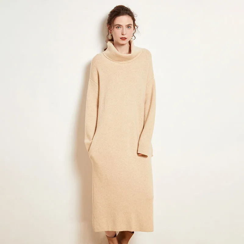 Women's Cashmere Dresses Long Turtleneck Cashmere Sweather Dresses