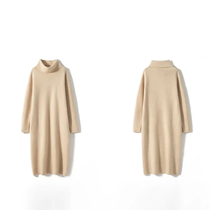 Women's Cashmere Dresses Long Turtleneck Cashmere Sweather Dresses