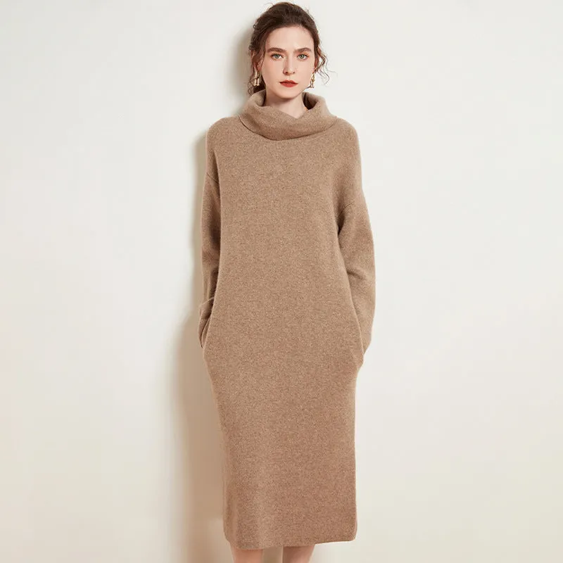 Women's Cashmere Dresses Long Turtleneck Cashmere Sweather Dresses