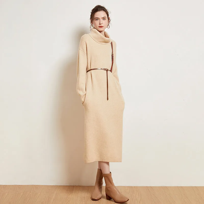 Women's Cashmere Dresses Long Turtleneck Cashmere Sweather Dresses