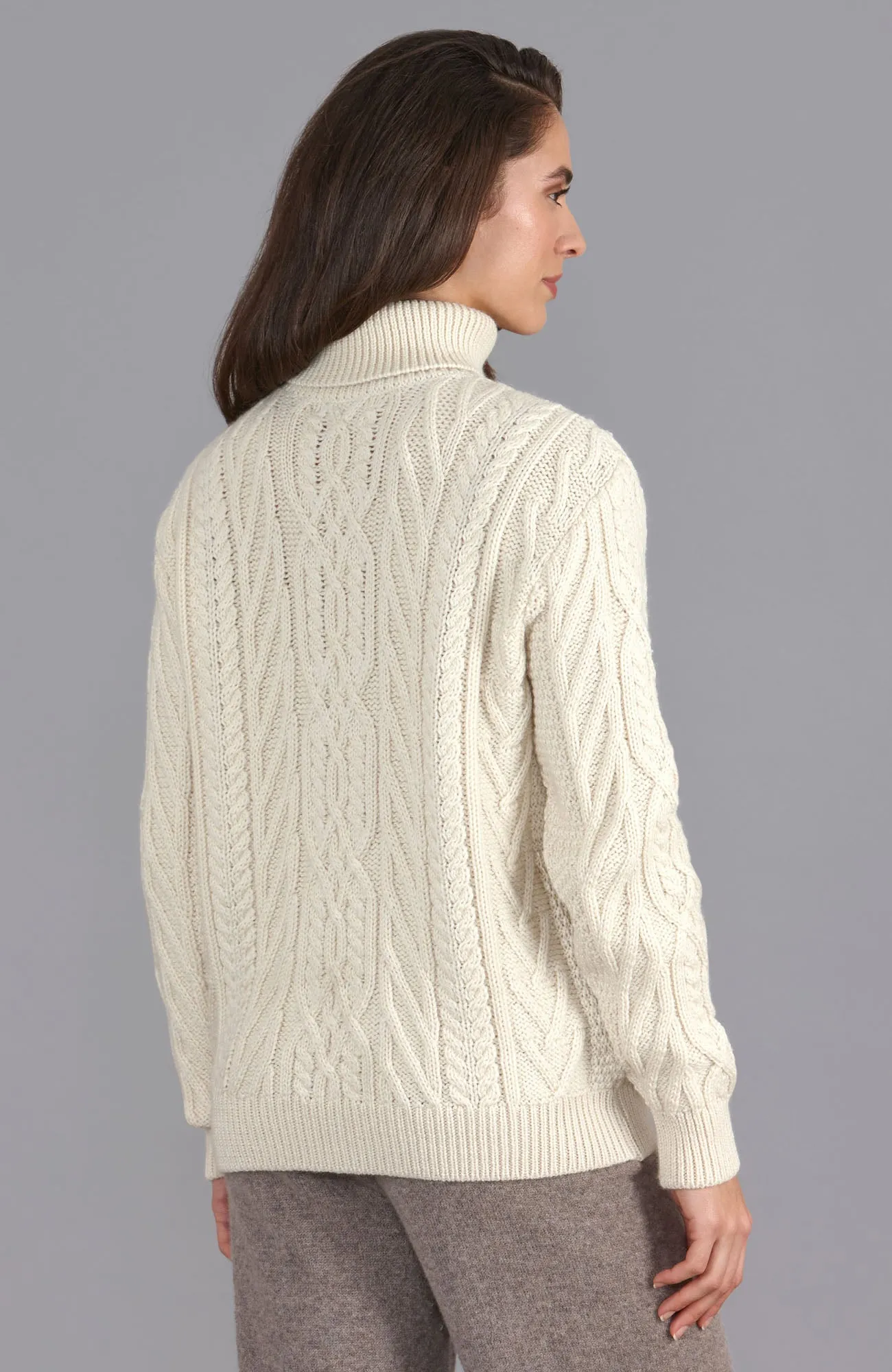 Womens Chunky Merino Wool Roll Neck Cable Jumper