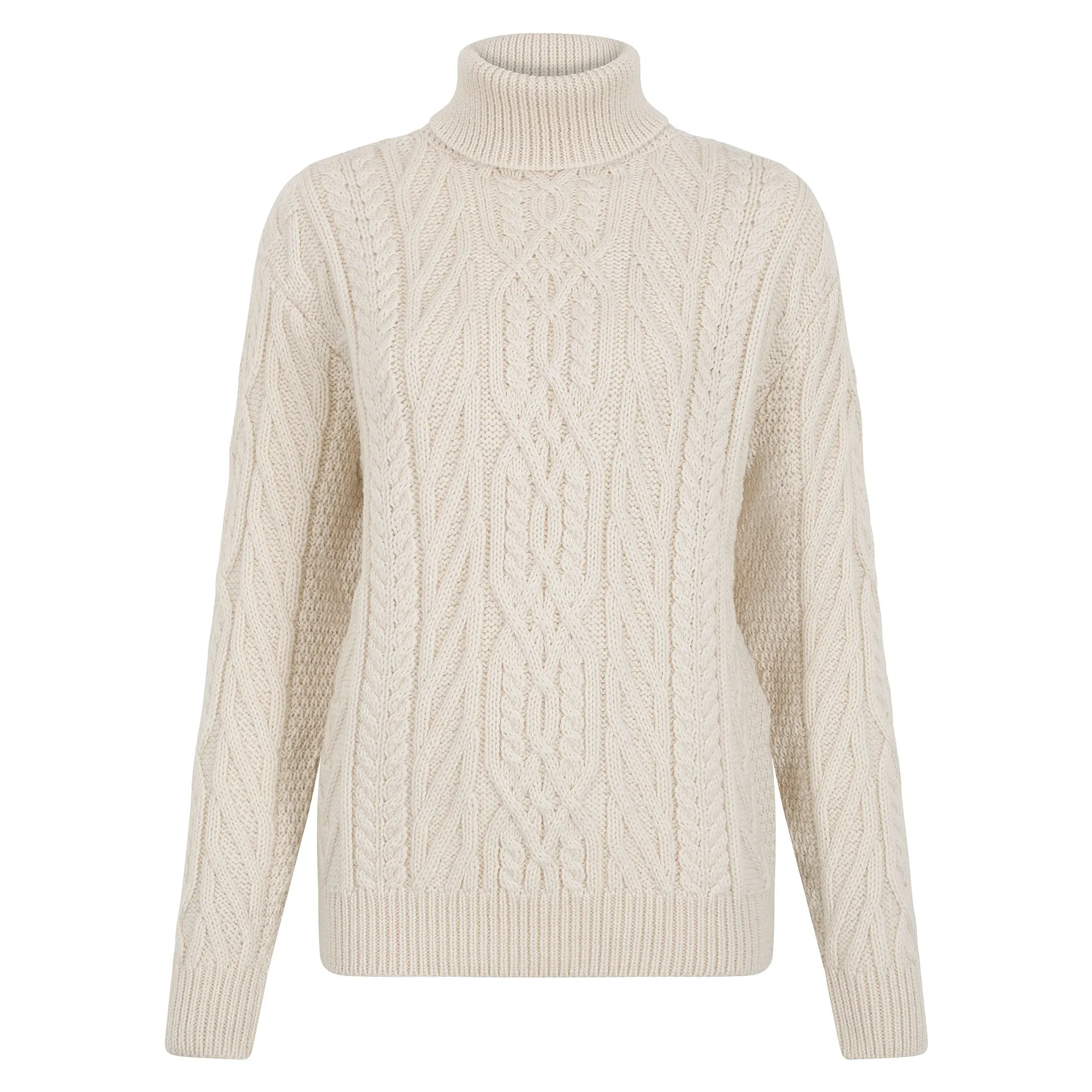 Womens Chunky Merino Wool Roll Neck Cable Jumper