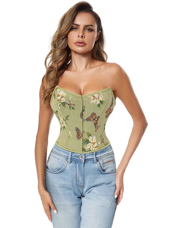 Women's Fashion Renaissance Retro Floral Strapless Bustier Corset Crop Top